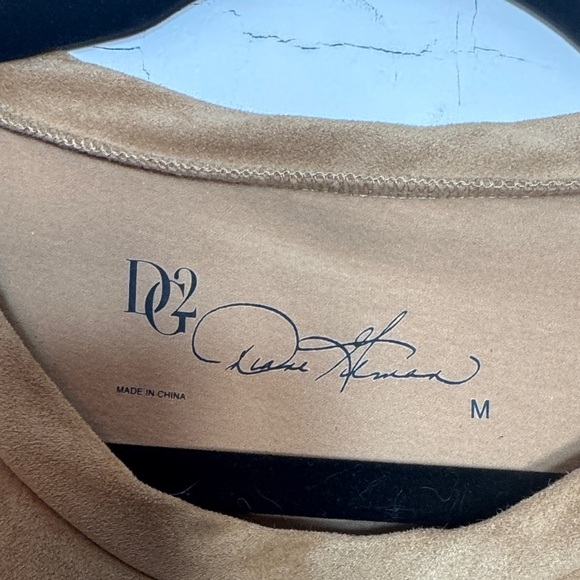 Diane Gilman Tan Faux Suede Mixed Media Long Sleeve Top with Stud Accents - Picture 2 of 7